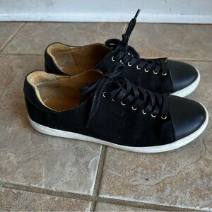 Sezane Jack Trainers Black Leather Suede Sneakers Shoes